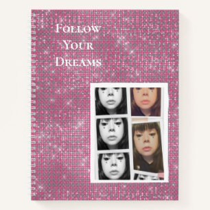 Pink Sparkle Your Photo Personalized Quote Notebook