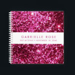 Pink Sparkles Bat Mitzvah Autograph Guestbook Notebook<br><div class="desc">Bright Hot Pink Glitter (printed image) with a white stripe on the cover of a personalized autograph book style guest book with space for an optional celebration title and date, or any custom text. This bright pink sparkly-looking party accessory is designed for a Bat Mitzvah, Sweet 16, Quinceanera or Birthday...</div>