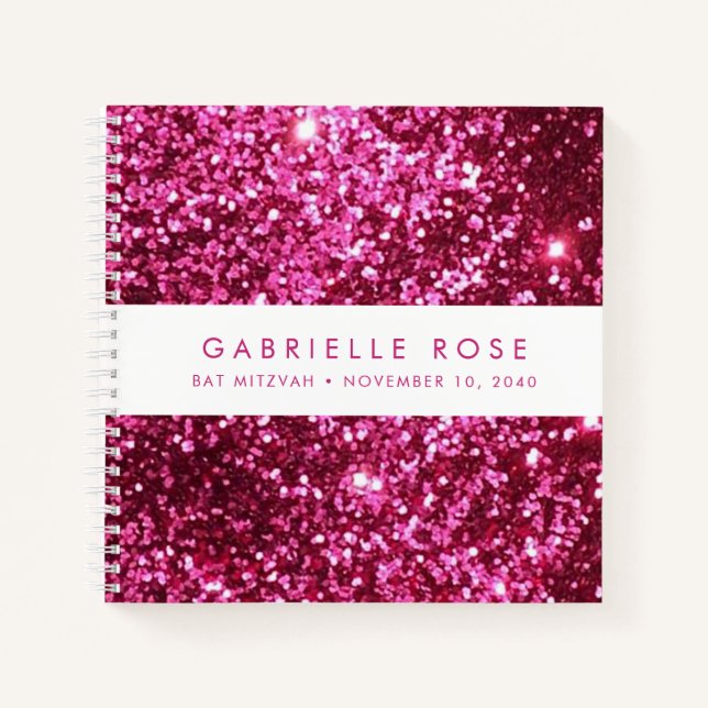 Pink Sparkles Bat Mitzvah Autograph Guestbook Notebook (Front)