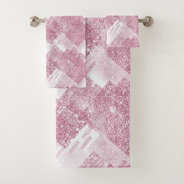 Pink sparkles on white. bath towel set (Insitu)