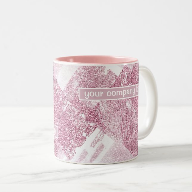 Pink sparkles on white.  Two-Tone coffee mug (Front Right)