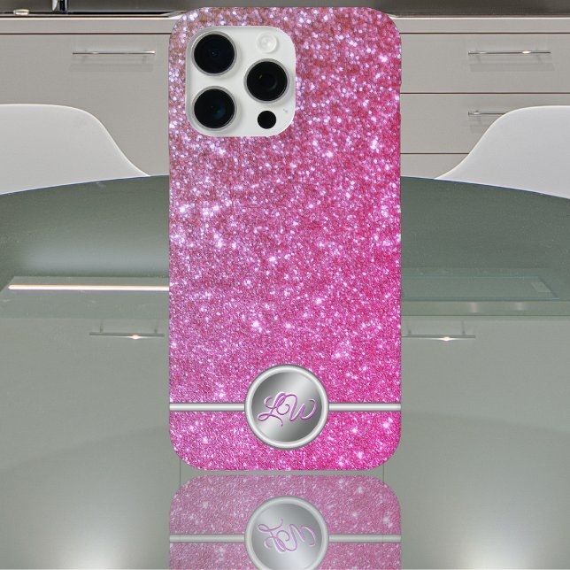 Pink sparkling glitter monogram phone case (Creator Uploaded)
