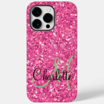 Pink sparkling glitter monogrammed   