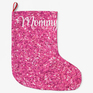 Pink sparkling glitter pattern large christmas stocking