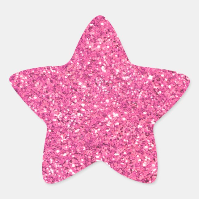 Pink sparkling glitter pattern star sticker (Front)