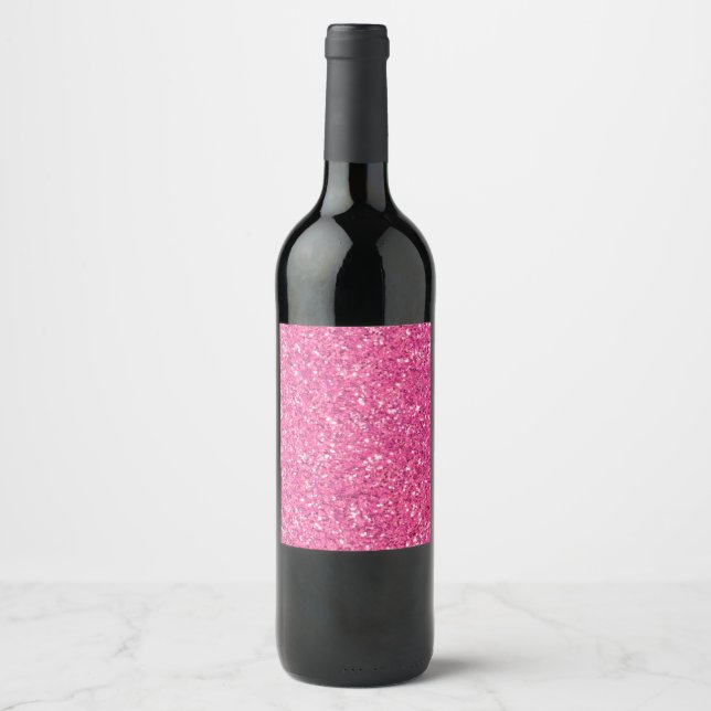 Pink sparkling glitter pattern           wine label (Front)