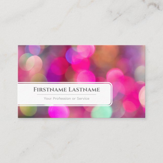 Pink sparkling lights bokeh special Event Managers Business Card (Front)