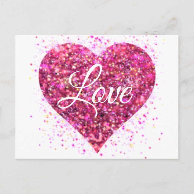 Pink sparkling sequins, love graffiti valentine postcard (Front)