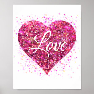 Pink sparkling sequins, love graffiti valentine poster