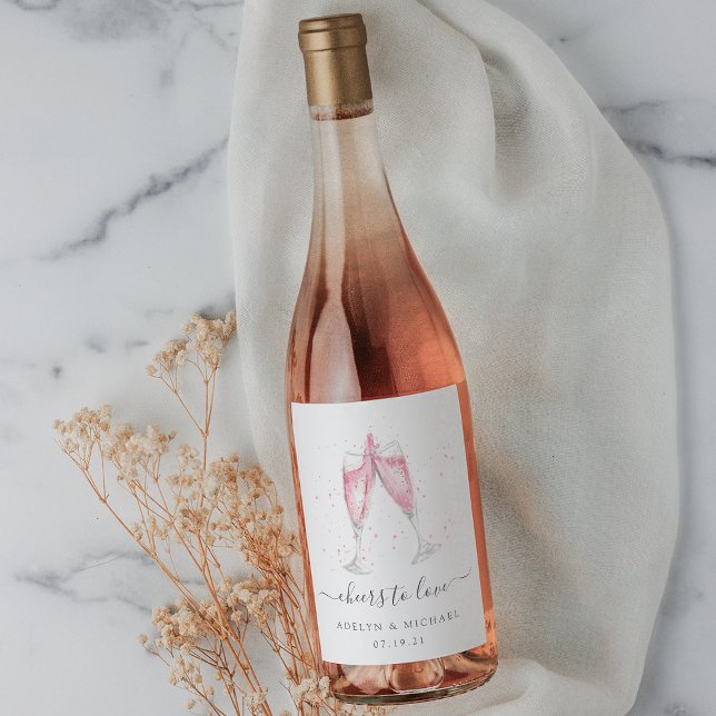 Pink Sparkling Wine "Cheers to Love" Personalized Wine Label (Creator Uploaded)