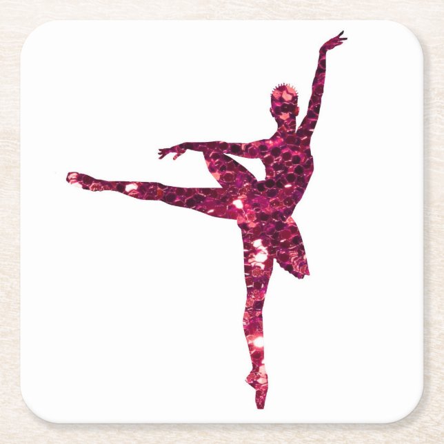 Pink Sparkly Ballerina Square Paper Coaster (Front)