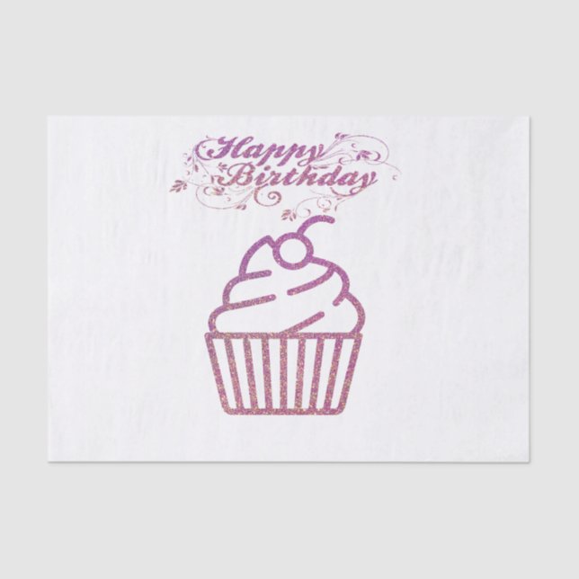 Pink Sparkly Birthday Cupcake Tissue Paper (Front)
