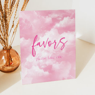 Pink Sparkly Clouds Party Favours Pedestal Sign