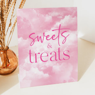 Pink Sparkly Clouds Sweets & Treats Pedestal Sign