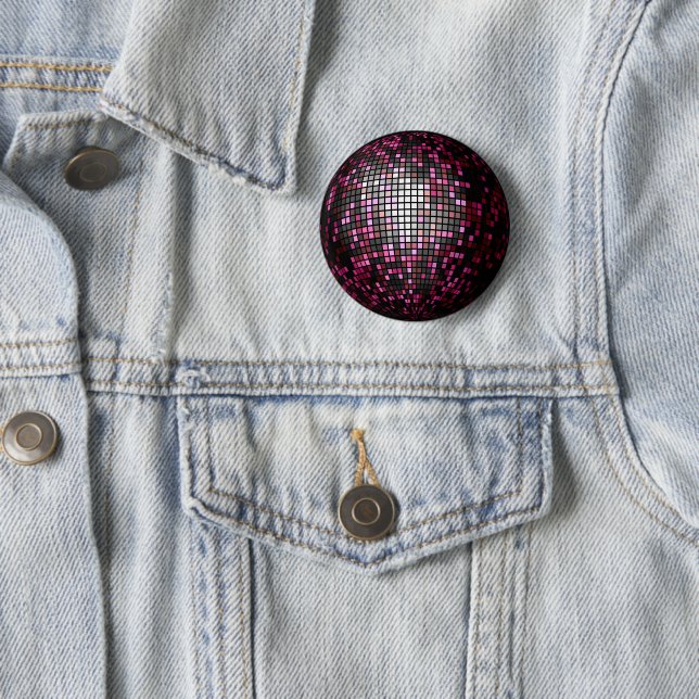 Pink Sparkly Disco Ball 2 Inch Round Button (In Situ)