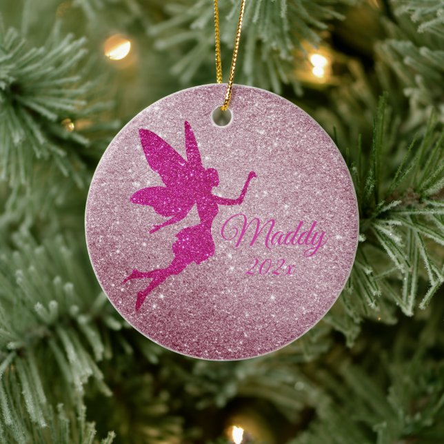 Pink Sparkly Fairy Ornament Personalized Gift (Tree)