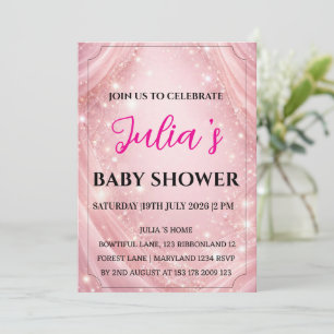Pink sparkly Girl Baby Shower Trends 2026 Invitation
