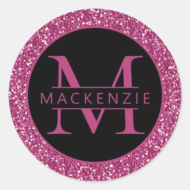 Pink Sparkly Glitter Personalized Name Classic Round Sticker (Front)