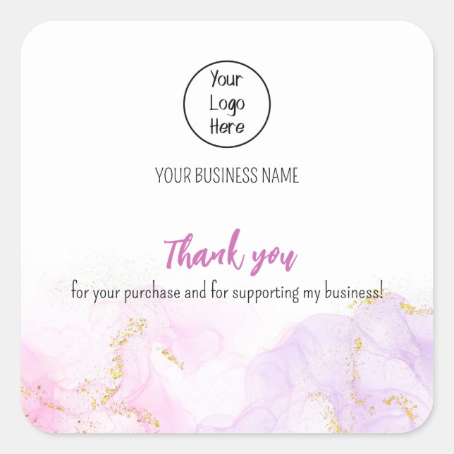 Pink sparkly gradient business card rate thank you square sticker (Front)