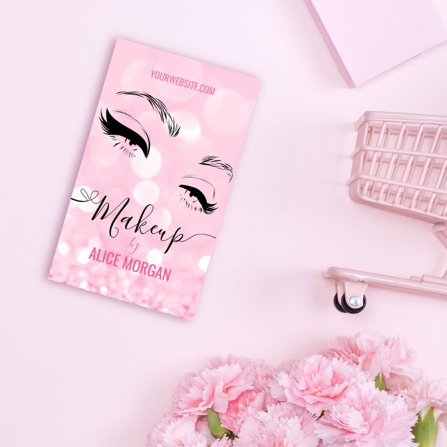Pink Sparkly Makeup Artist Glamour Bokeh Sequin QR Business Card (Creator Uploaded)