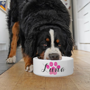 Pink Sparkly Paw Print Personalize Dog  Bowl
