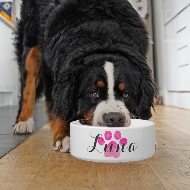 Pink Sparkly Paw Print Personalize Dog  Bowl (Add a touch of sparkle to mealtime with our personalized pet bowl!)