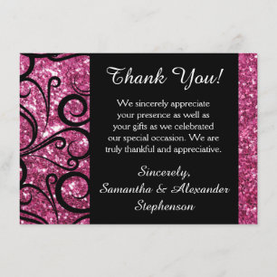 Pink Sparkly Swirl Thank You Note Card