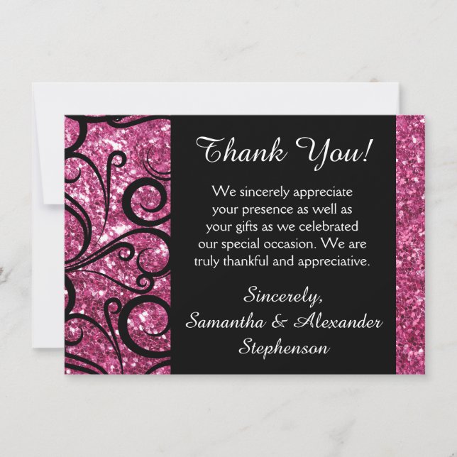 Pink Sparkly Swirl Thank You Note Card (Front)