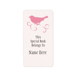 Pink Sparrow Bookplate Label