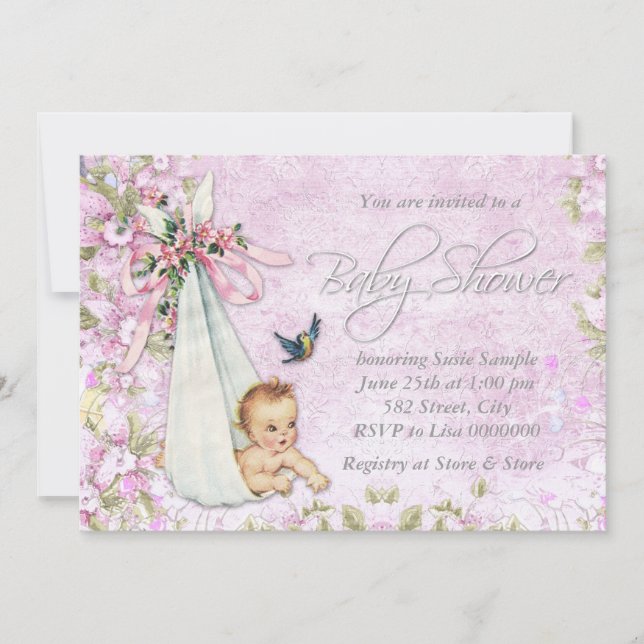 Pink Special Delivery Vintage Baby Shower Invitation (Front)