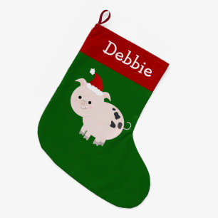 Pink Speckled Santa Pig Stocking