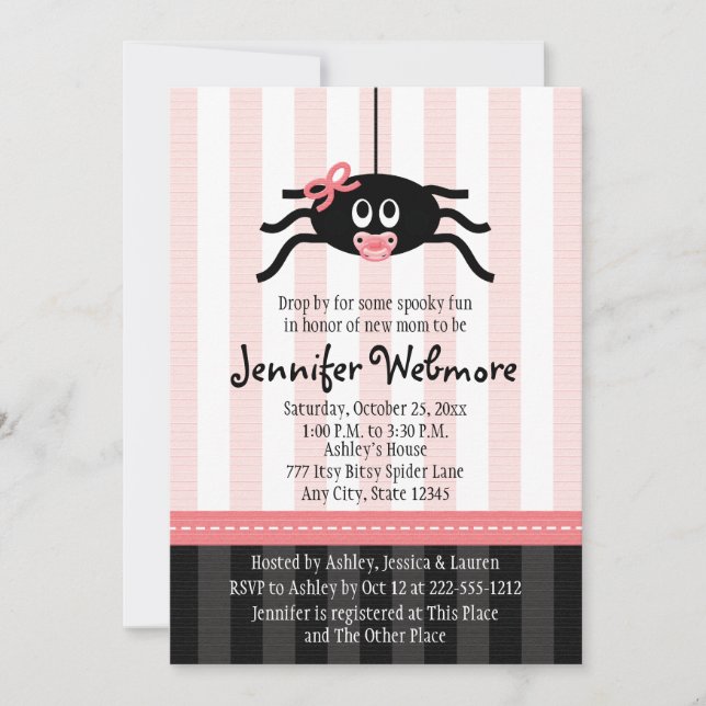 Pink Spider Halloween Baby Shower Invitations (Front)