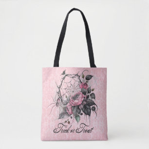 Pink Spider Web with Roses   Trick or Treat Tote Bag