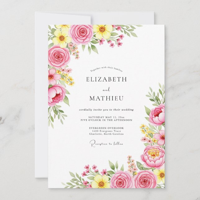 Pink Spirited Spring Wedding Invitation (Front)