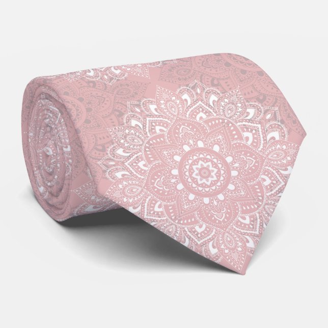 Pink spiritual Indian mandala pattern Tie (Rolled)