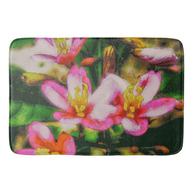 Pink Splash Flowers Bath Mat (Front)