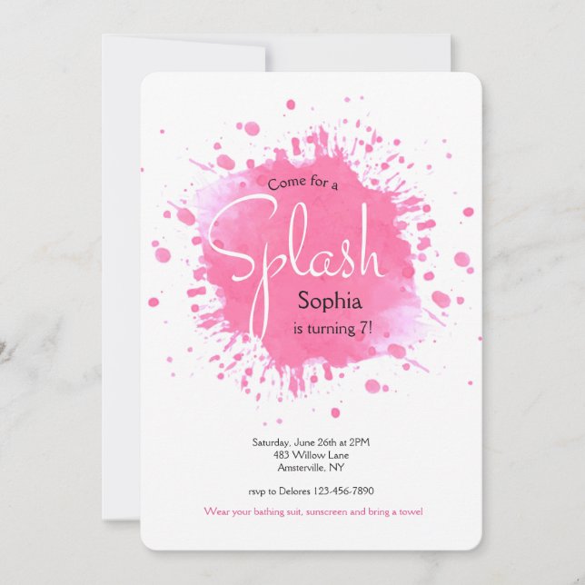 Pink Splash Invitation (Front)