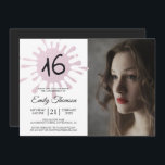 Pink Splash Sweet 16 16th Birthday Party Photo Invitation<br><div class="desc">A modern sweet 16 birthday party photo invitation with a pink splash and the number 16 in modern typography. Send out this pink and black 16th birthday party celebration invitation to your family and friends. Simply add your photo and personal details to this sixteenth birthday party invitation. If you need...</div>
