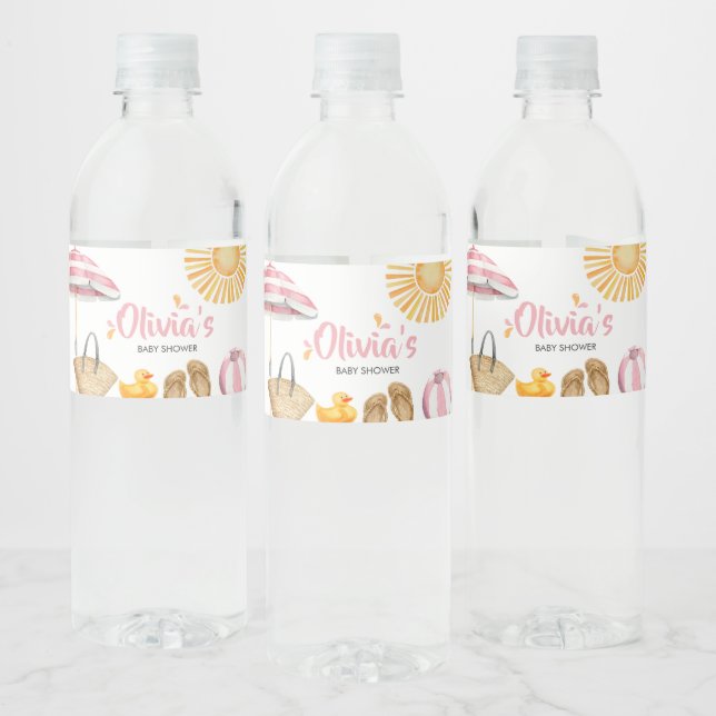 Pink Splish Splash Baby Shower  Water Bottle Label (Bottles)