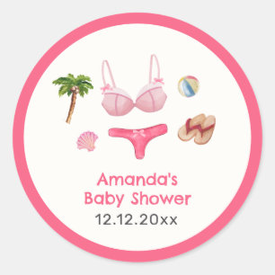 Pink Splish Splash Beach Bum Girl Baby Shower Classic Round Sticker