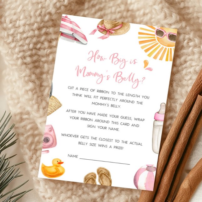Pink Splish Splash How Big Is Mommy's Belly Game (Girl Summer Beach Baby Shower How Big Is Mommy's Belly Game)