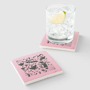 Pink Spooky Ghost Gradient Marble Art Stone Coaster