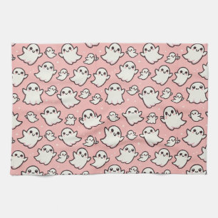 Pink Spooky Ghost Pattern Halloween Kitchen Towel