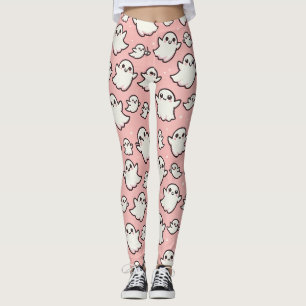 Pink Spooky Ghost Pattern Halloween Leggings