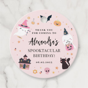 Pink Spooky Halloween Birthday Favour Tags
