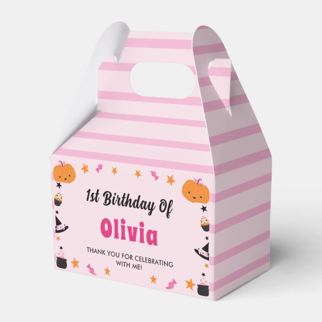 Pink Spooky Halloween Cute Ghost Birthday Party Favor Box (Front Side)