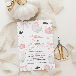 Pink Spooky One 1st Birthday Cute Ghost Girl Invitation