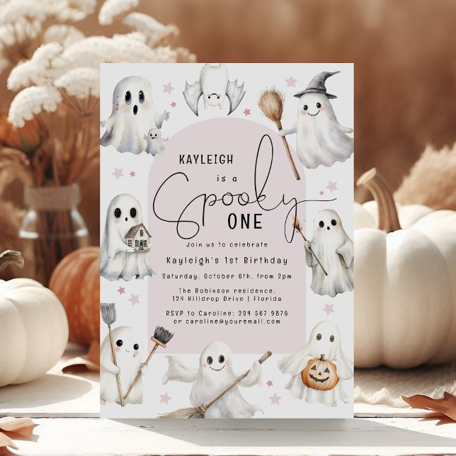 Pink Spooky One 1st Birthday Party Invitation (Creator Uploaded)