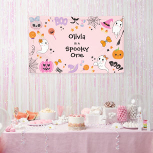 Pink Spooky One Cute Ghost Halloween 1st Birthday  Banner