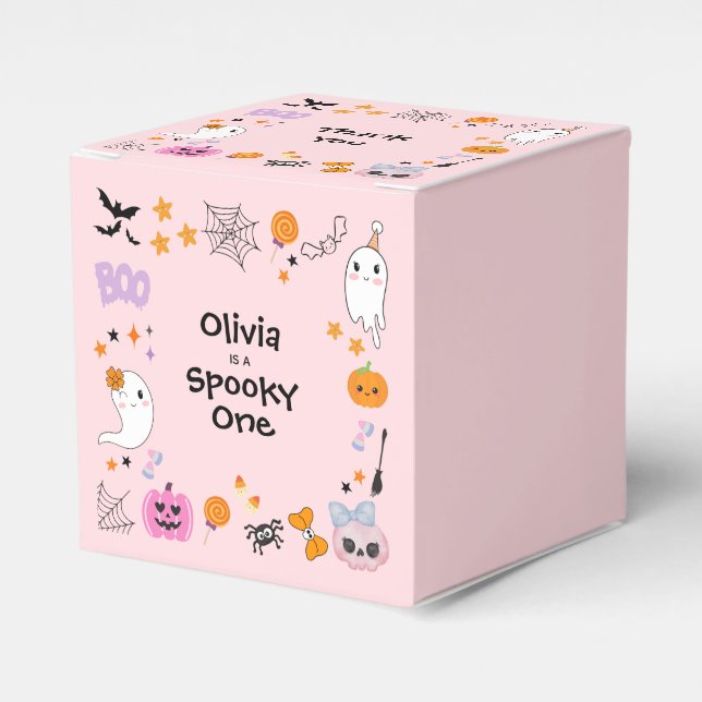 Pink Spooky One Cute Ghost Halloween 1st Birthday Favor Box (Front Side)